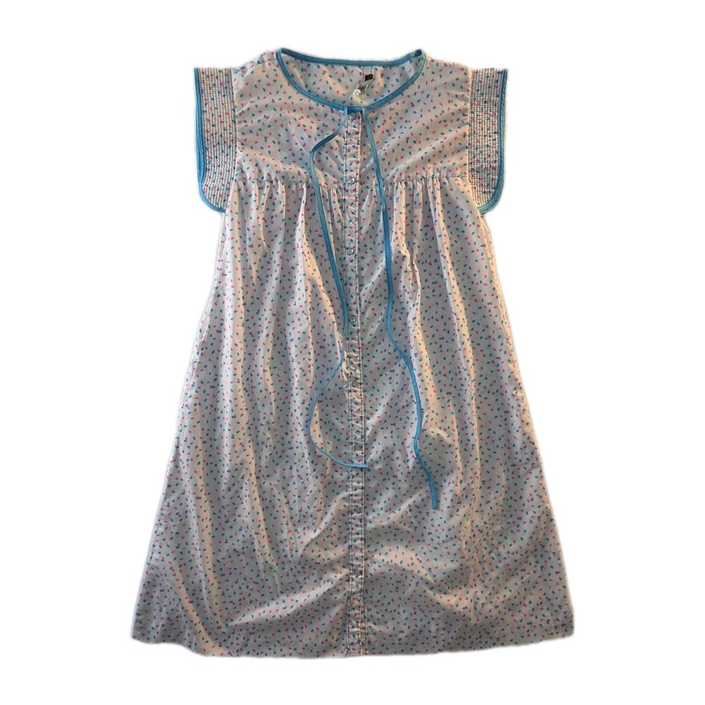 Vintage Pink & Blue Models Coat Polka Dot Housecoat - Size S